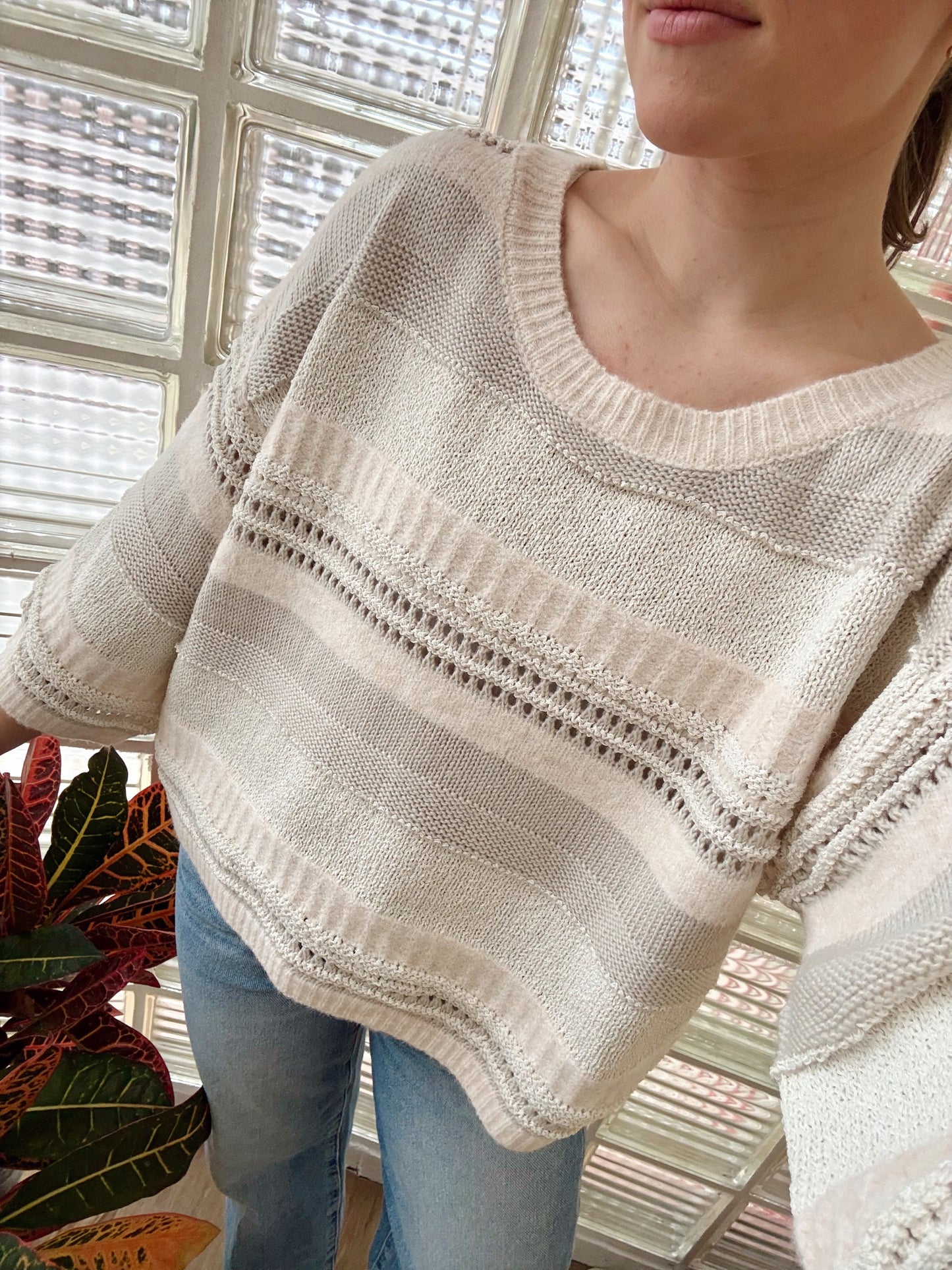 Cassandra Knit Sweater Top- Ivory Multi