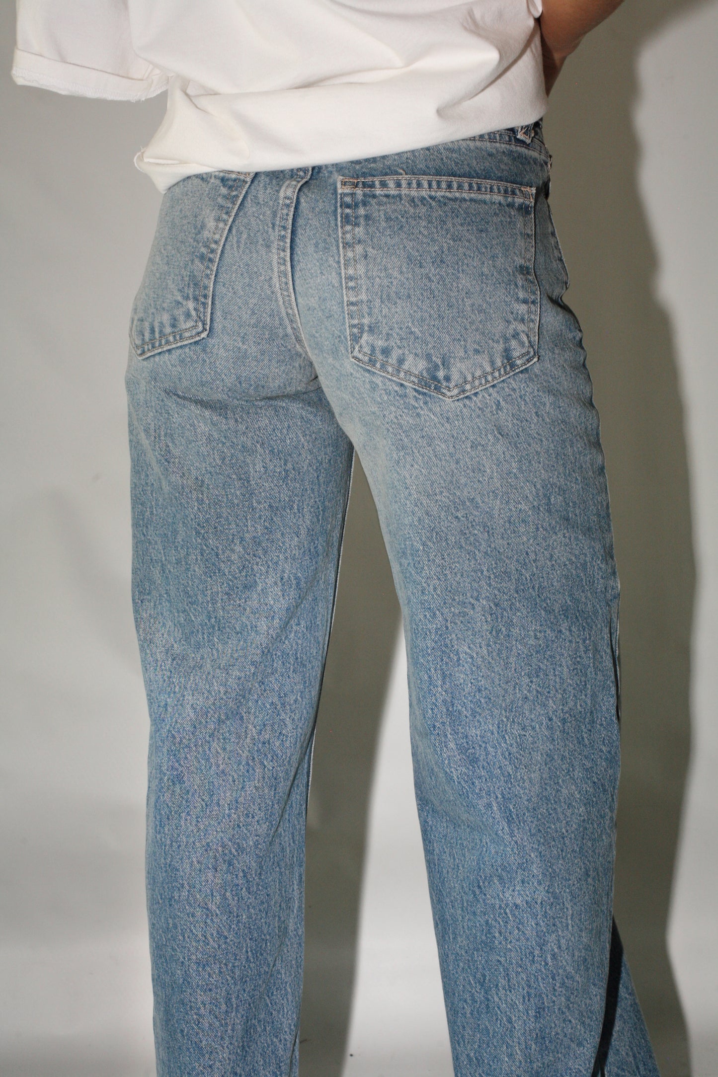 High Rise Relaxed Straight Denim-Medium Wash