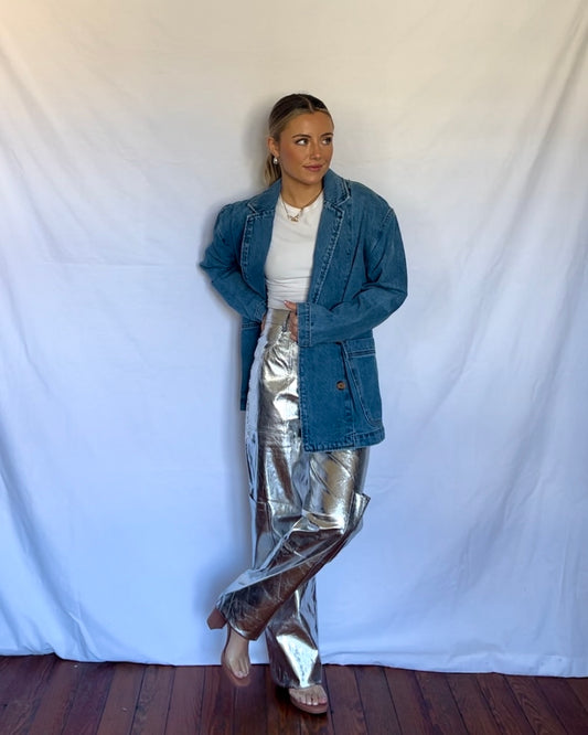 Silver Screen Utility Pants- Metallic Silver