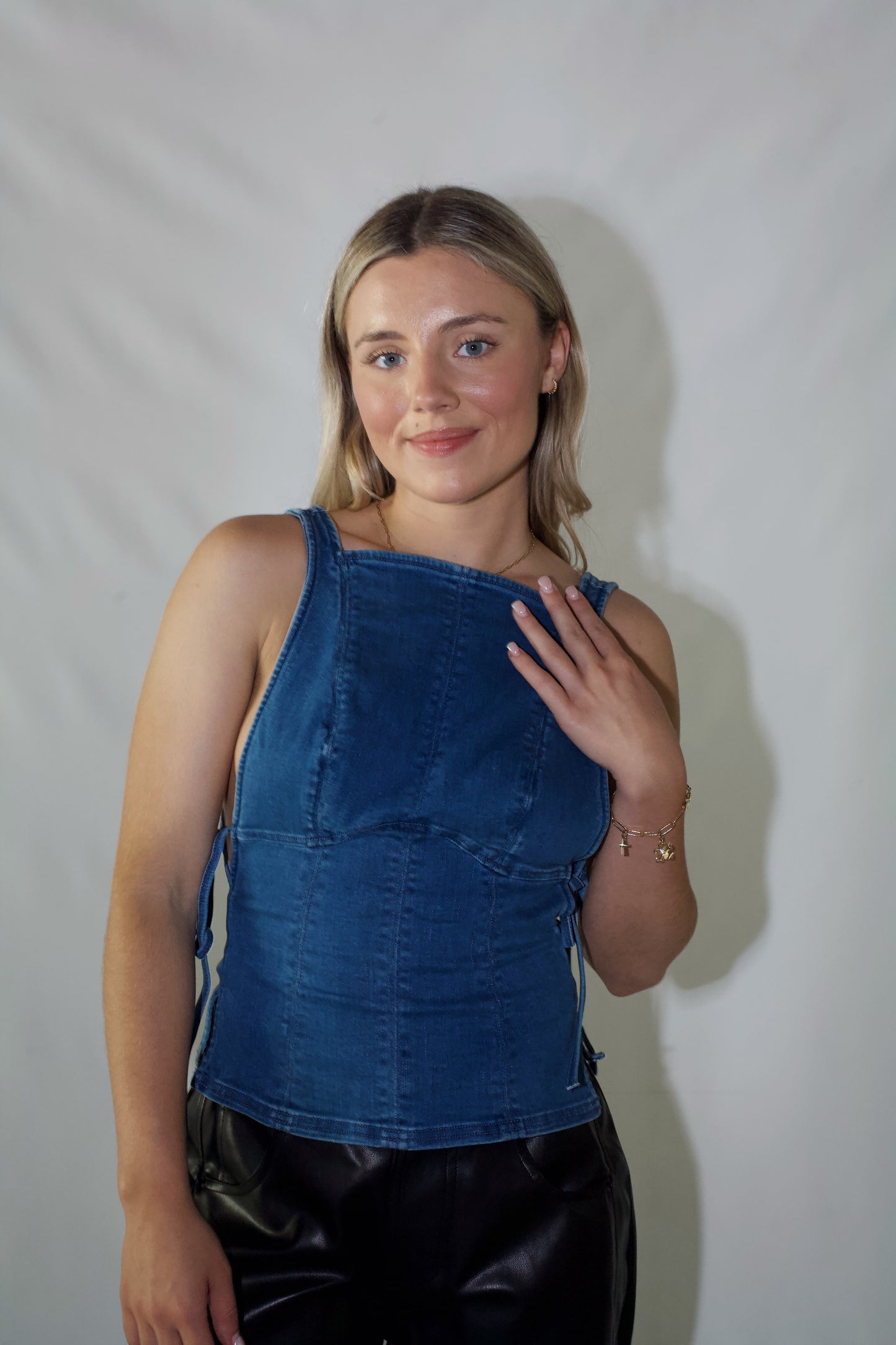 Not My Fault Corset- Denim Baby Blue Wash