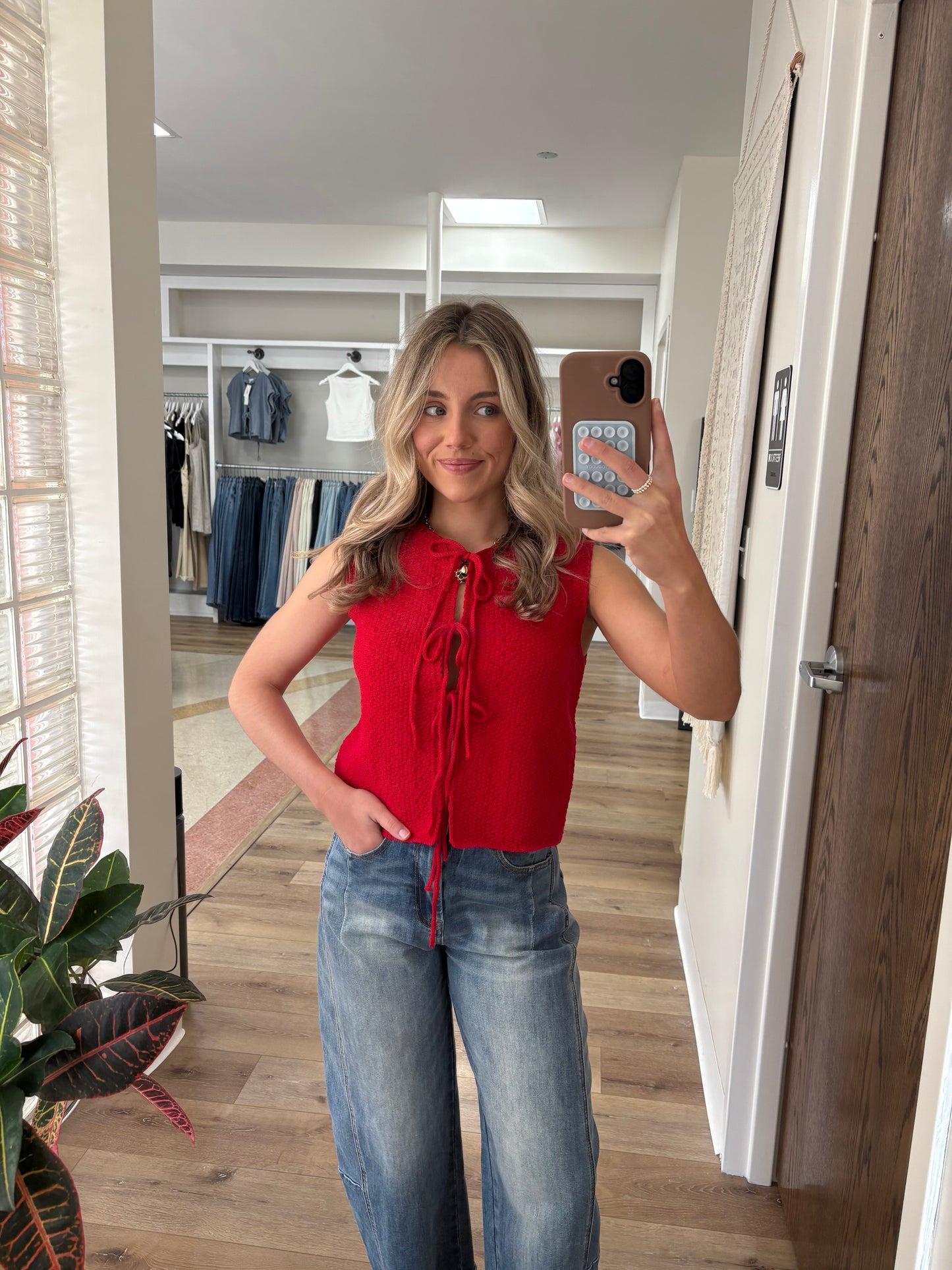Meghan Front Tie Cardigan- Red