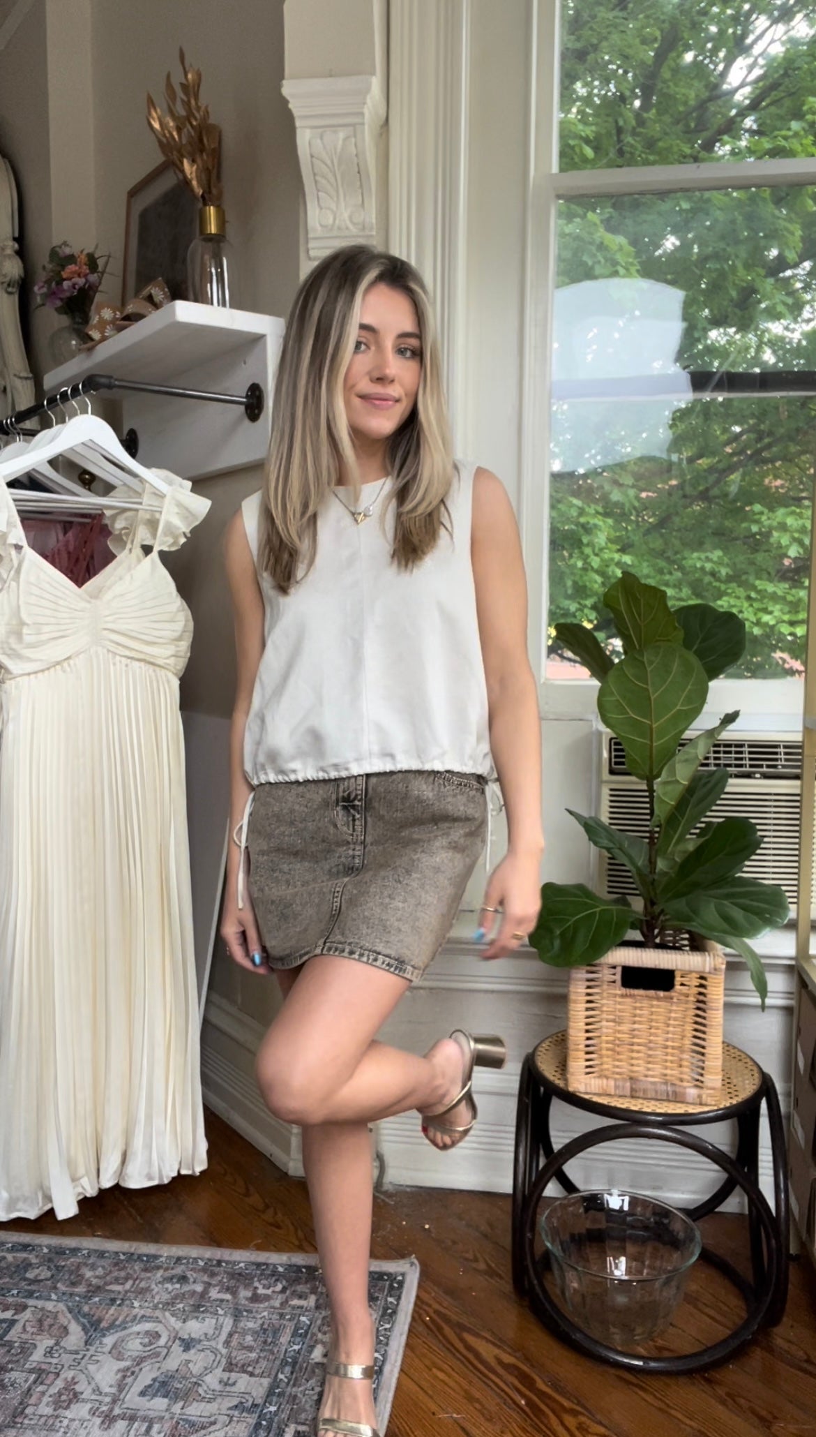 Danni Denim Skirt- Washed Olive