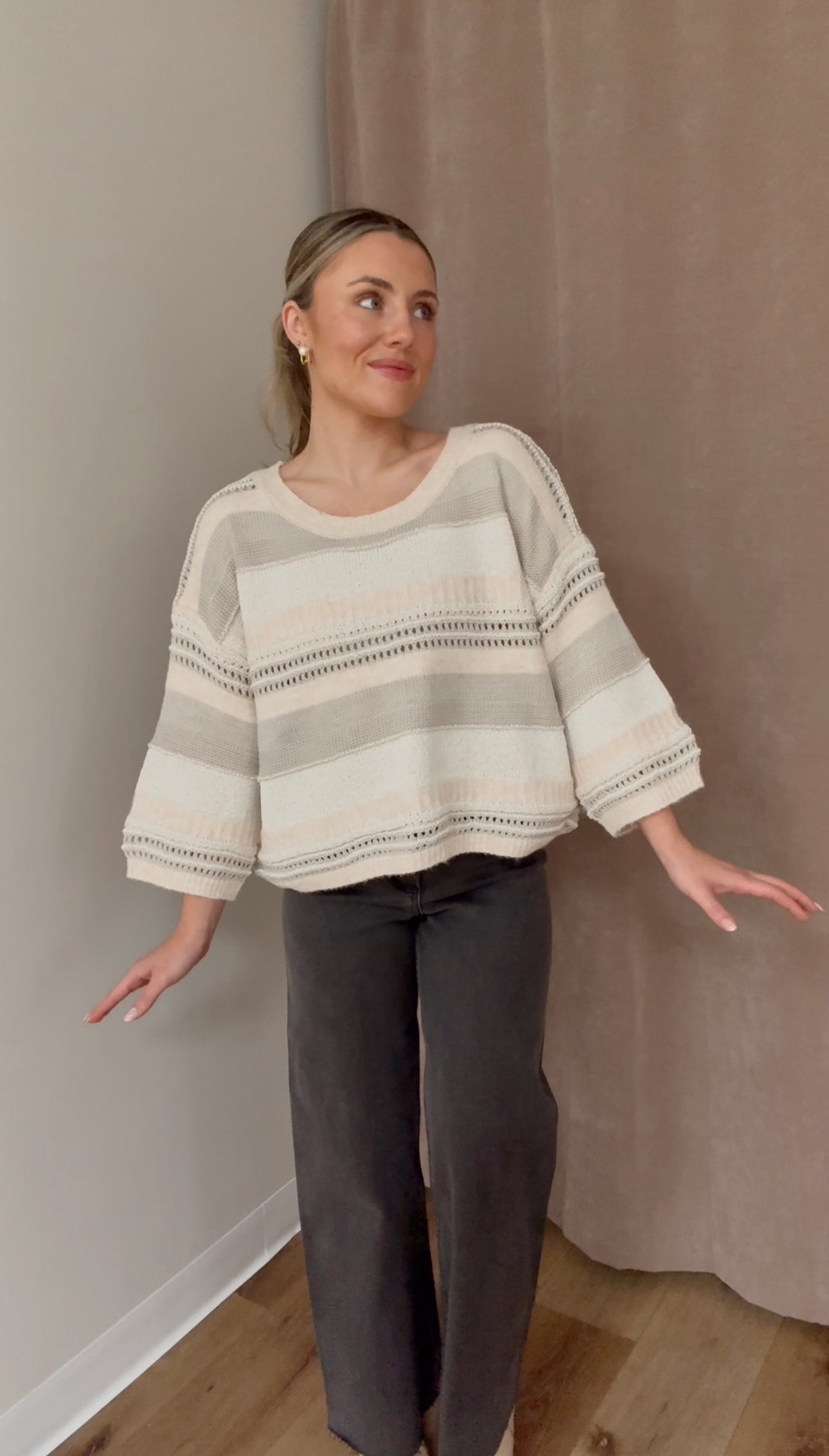 Cassandra Knit Sweater Top- Ivory Multi