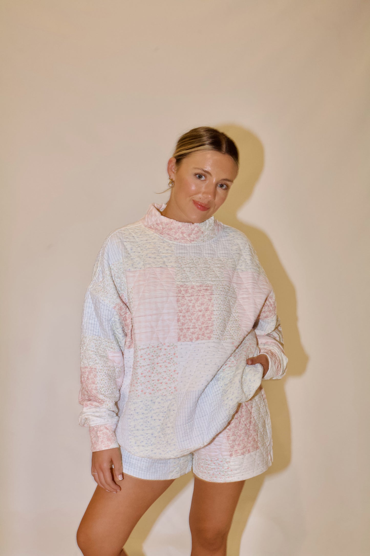 Sabrina Quilted Shorts- Pastel Pink multi