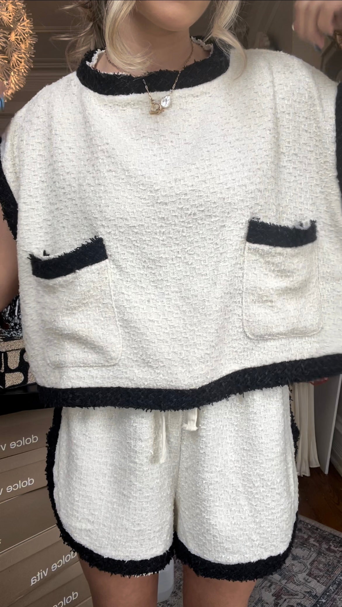 Margot Tweed Shorts- Cream/Black