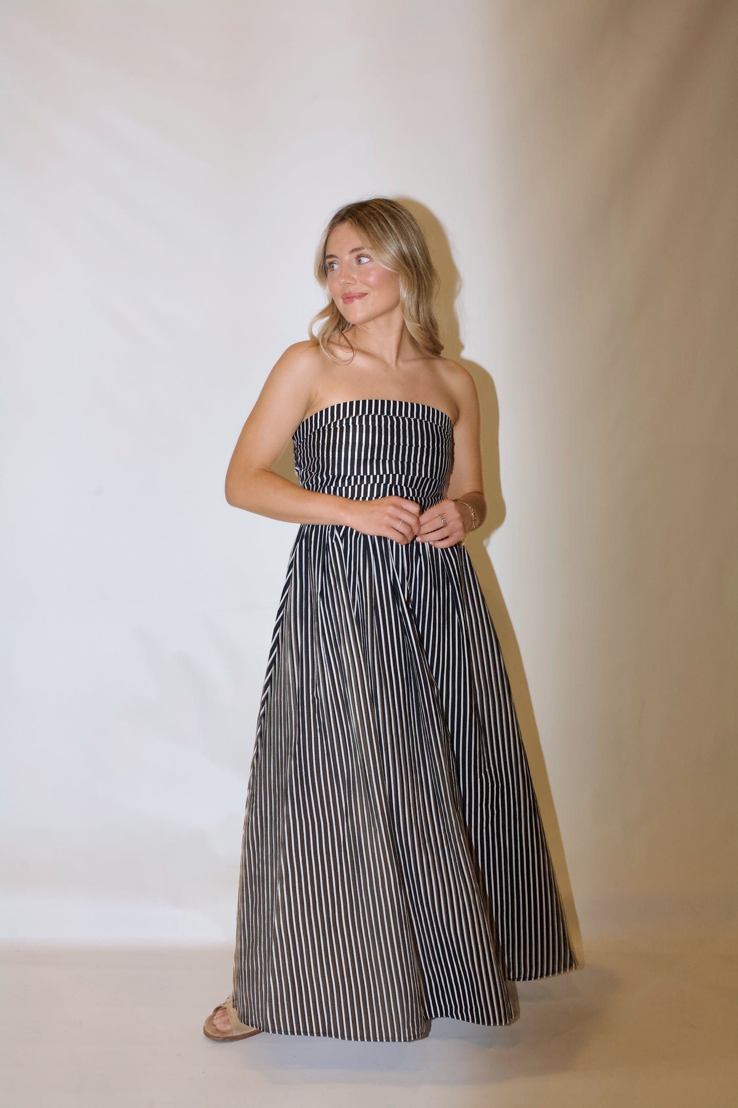 Playing Time Striped Midi Dress-Black/White