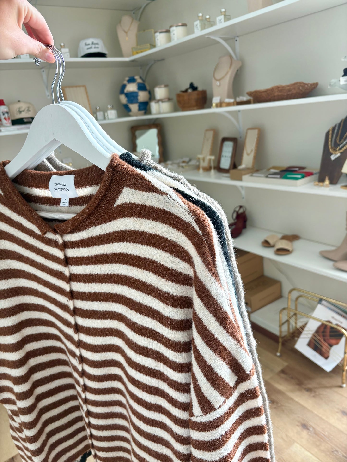 Piper Cardigan- Brown/White