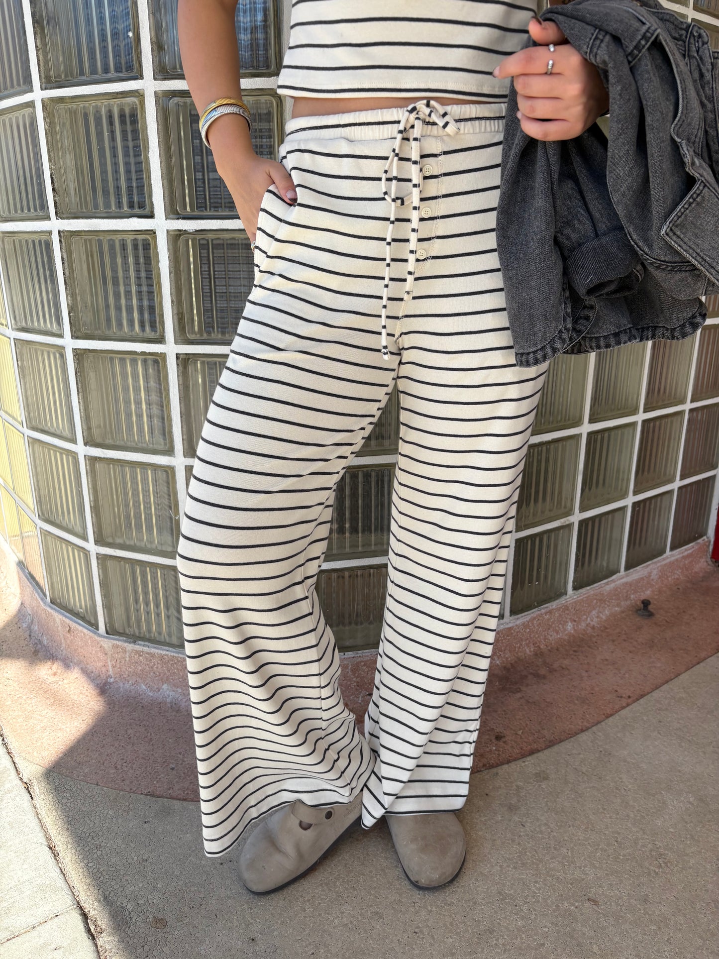 Line Drills Striped Bottoms- Cream/Black