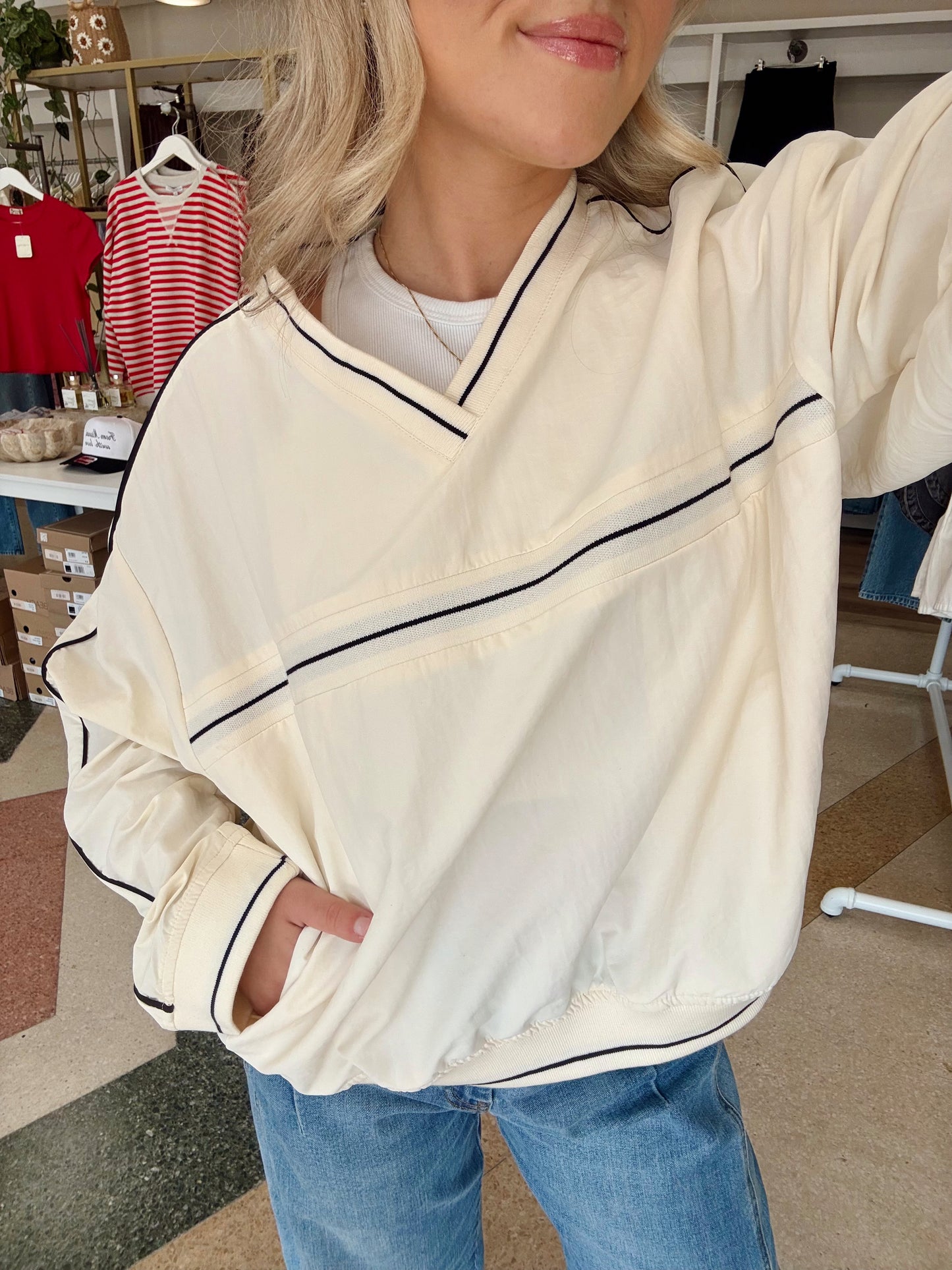 Mason Woven Nylon Pullover- Cream