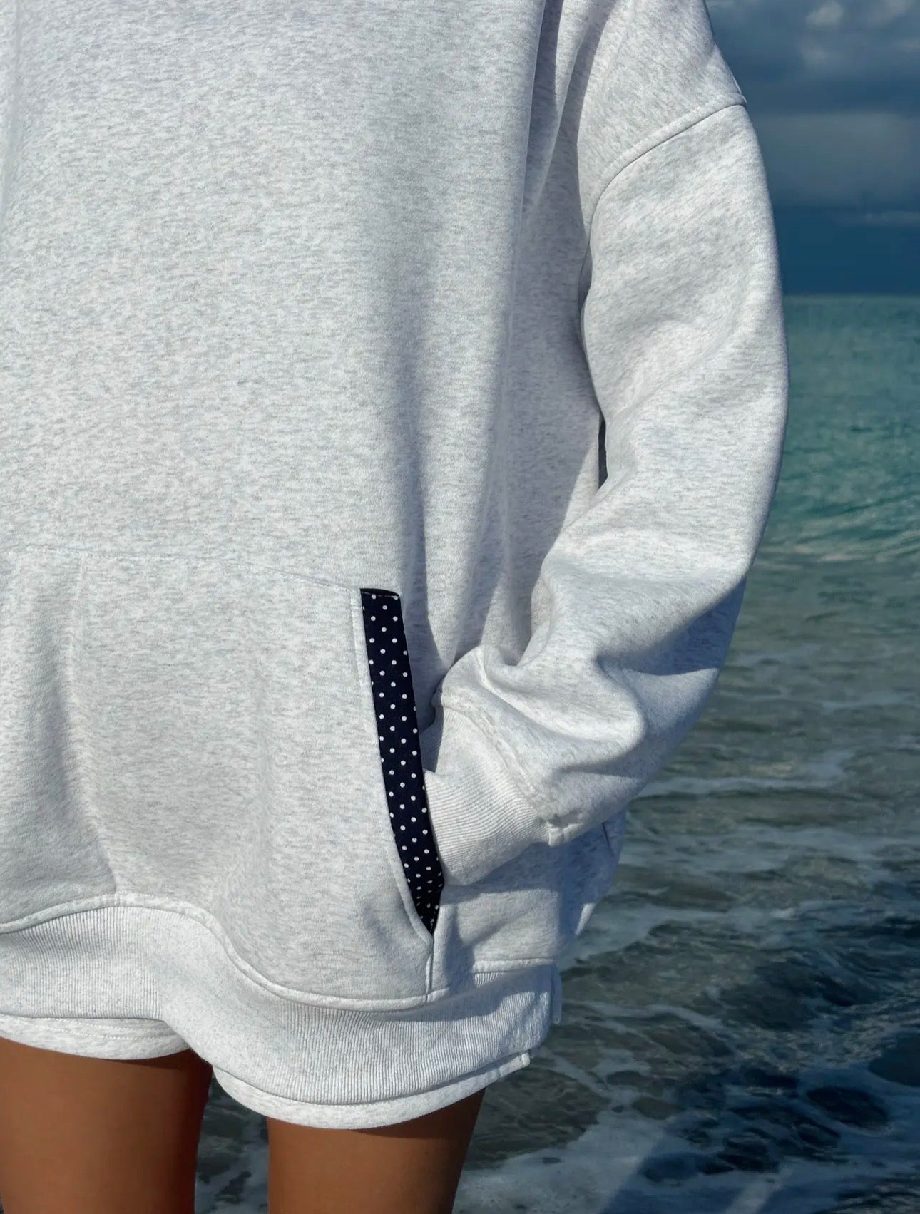 Dockside Polka Dot Hoodie- Pearl Grey
