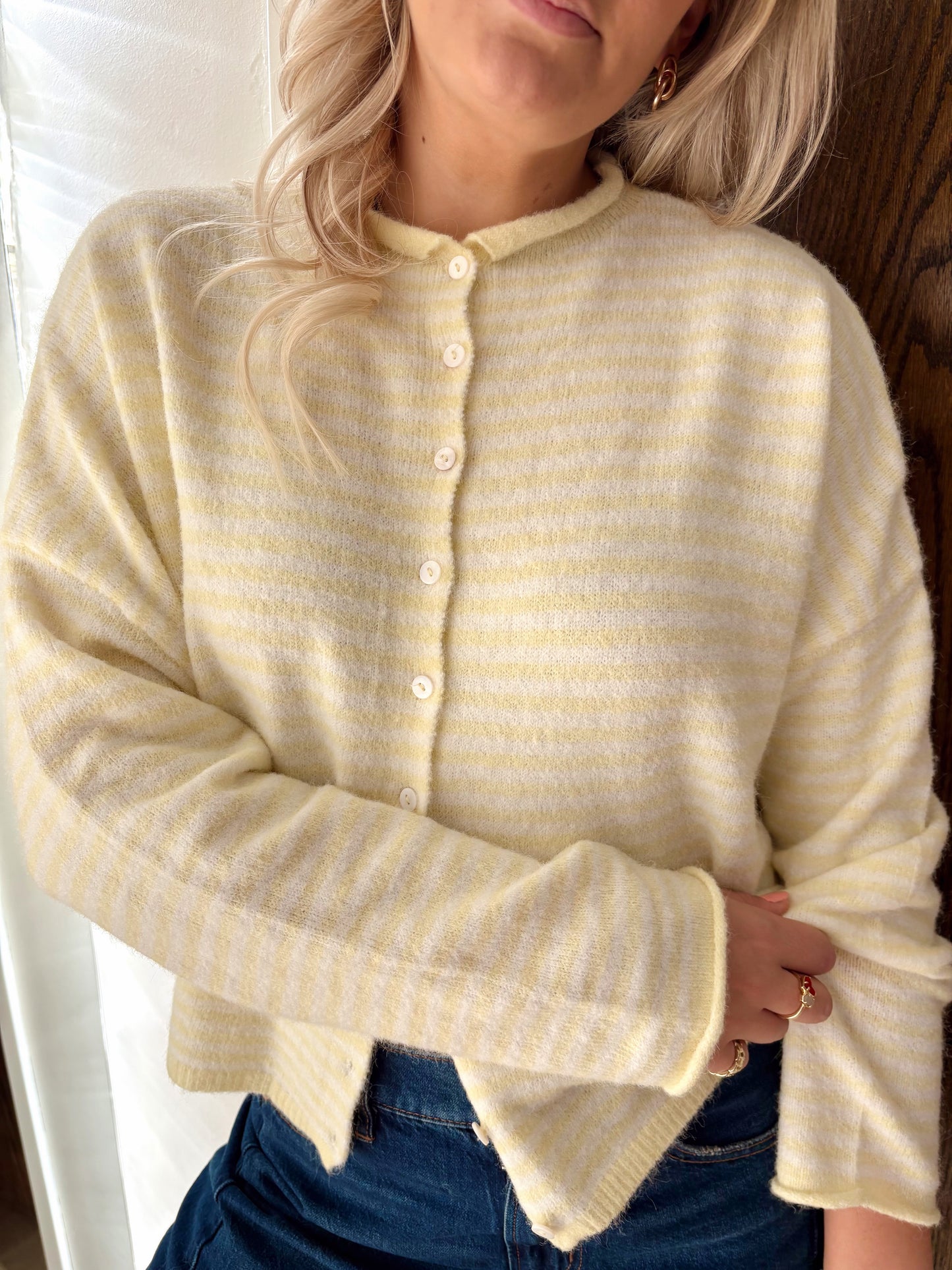 Piper Cardigan- Striped Butter/White