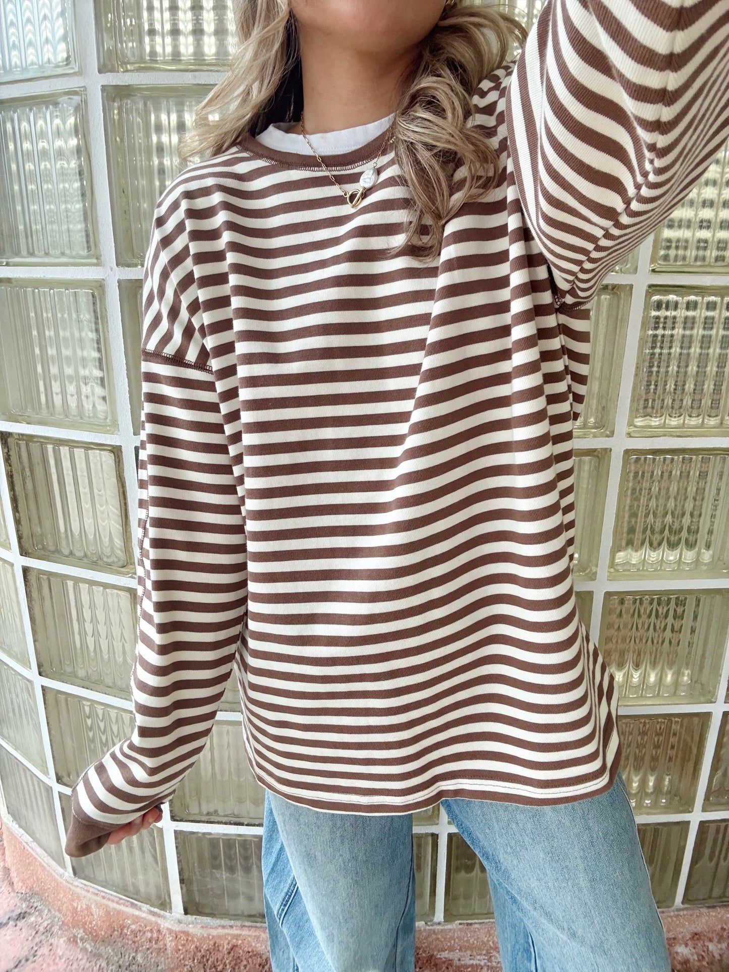 Paralleled Top- Taupe/Cream
