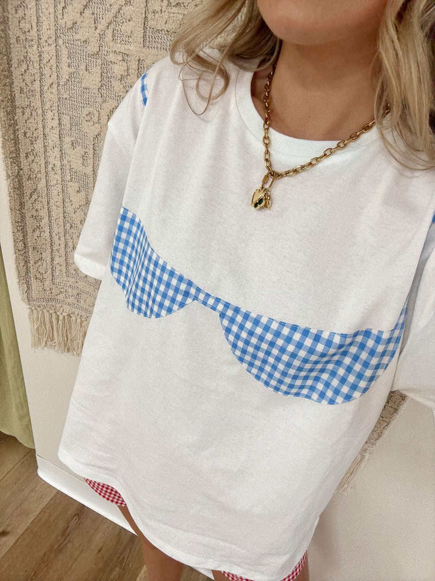 High Tide Bikini Patch Top- Blue Gingham