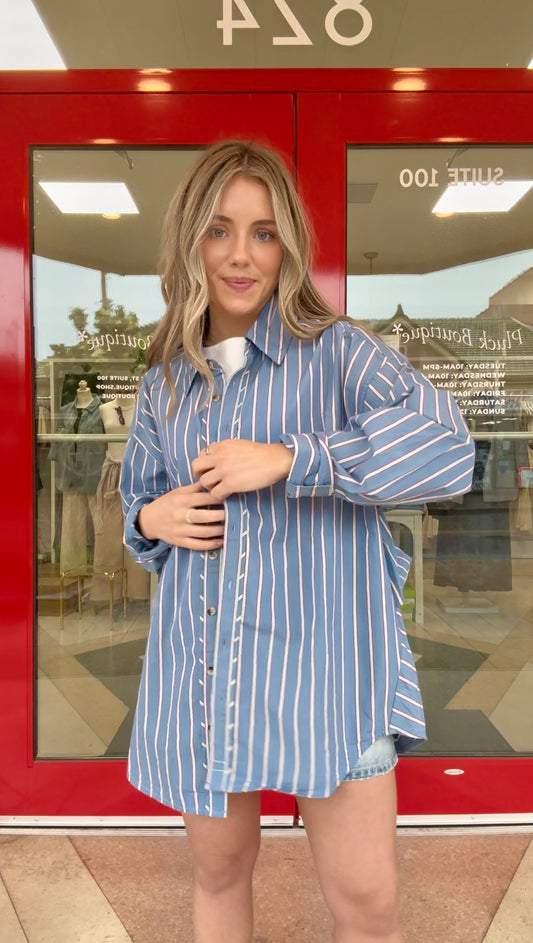 Striped Varsity Vibes Shirt- Blue Combo