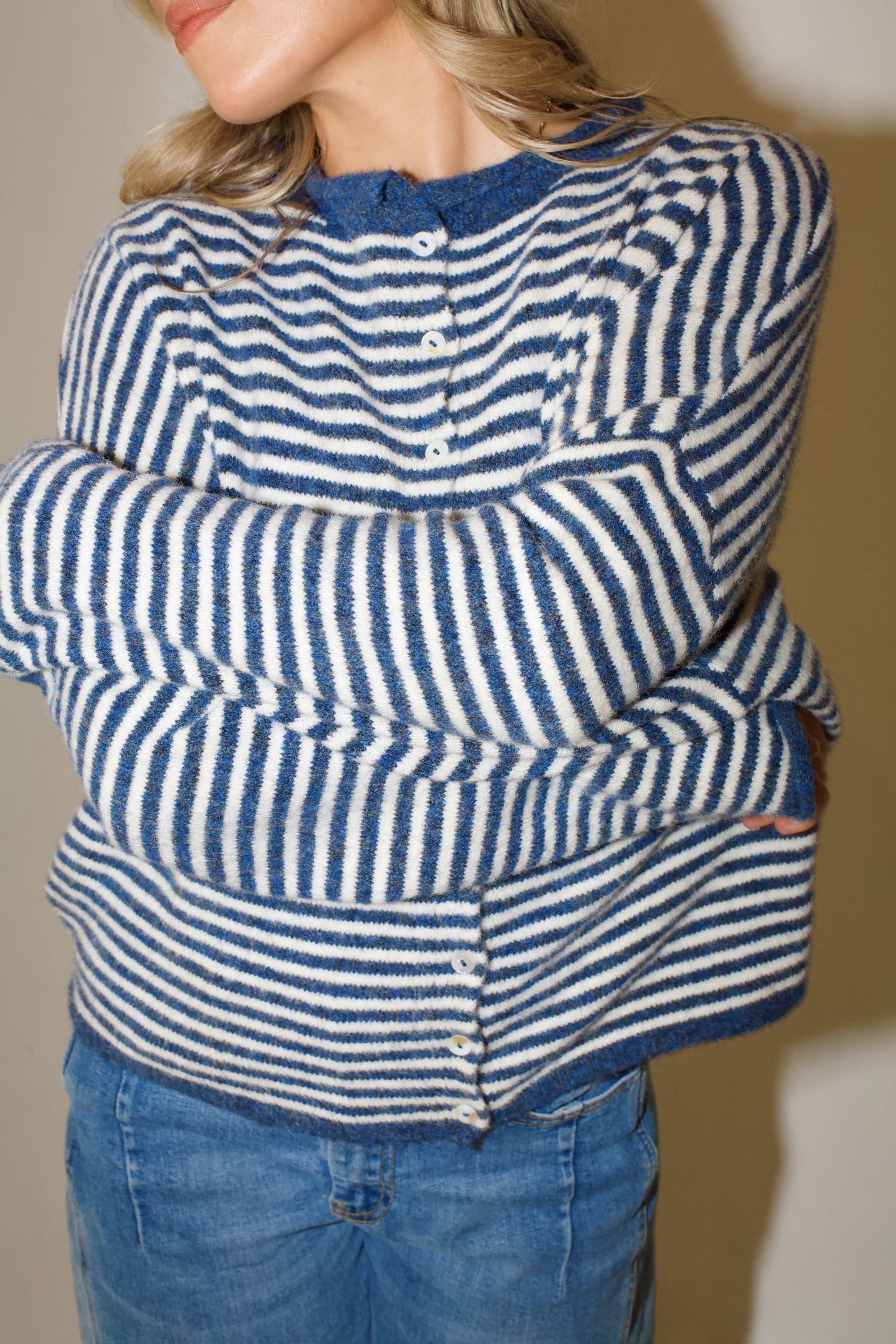 Piper Cardigan- Striped Denim Blue