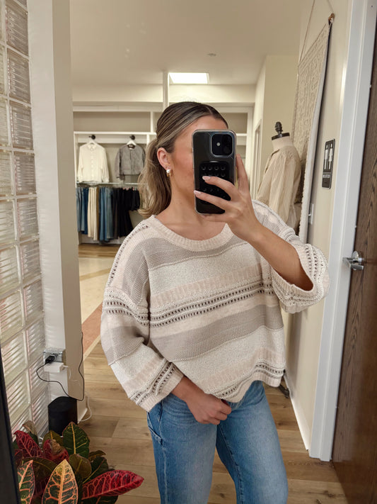Cassandra Knit Sweater Top- Ivory Multi