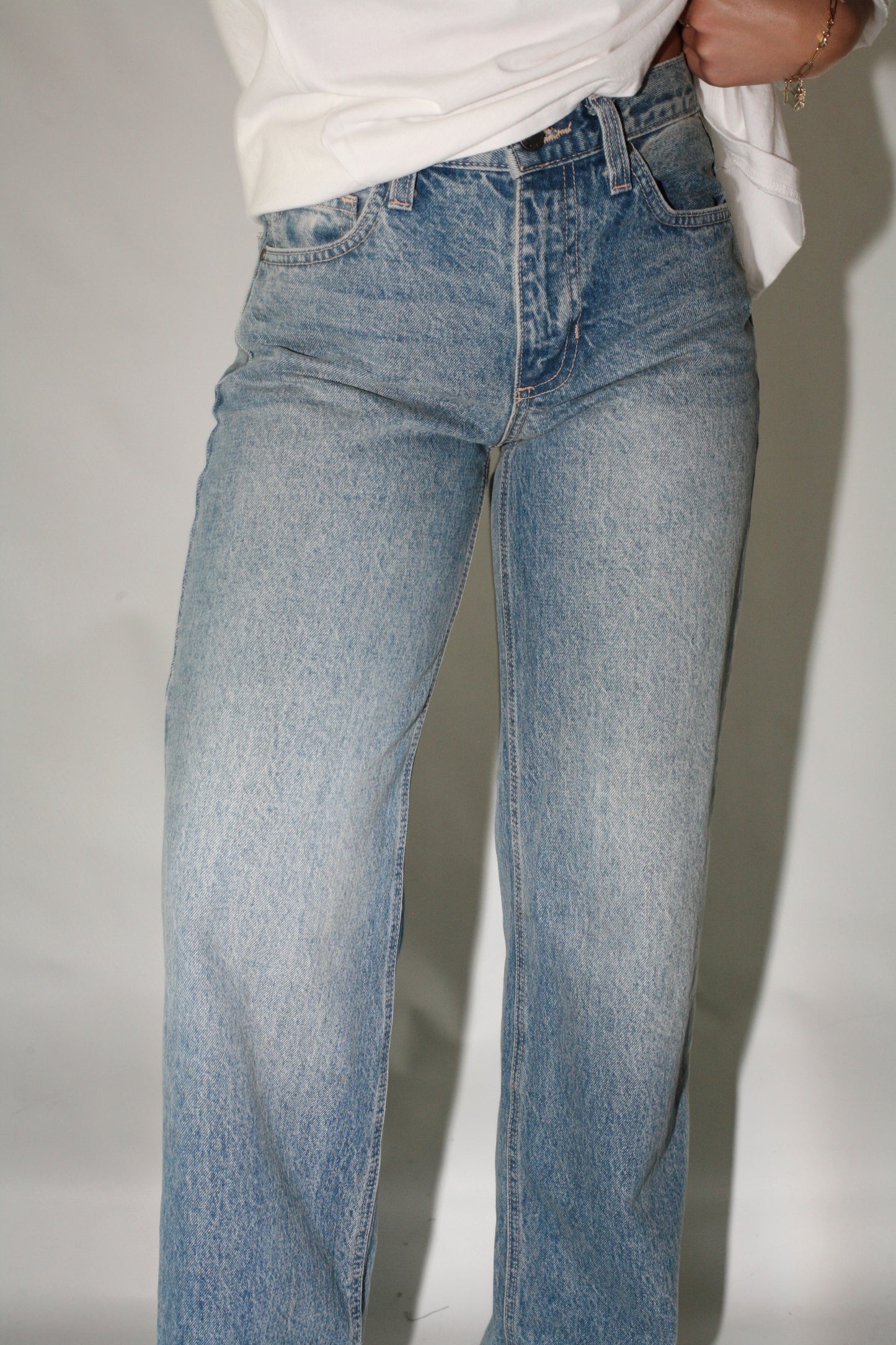 High Rise Relaxed Straight Denim-Medium Wash