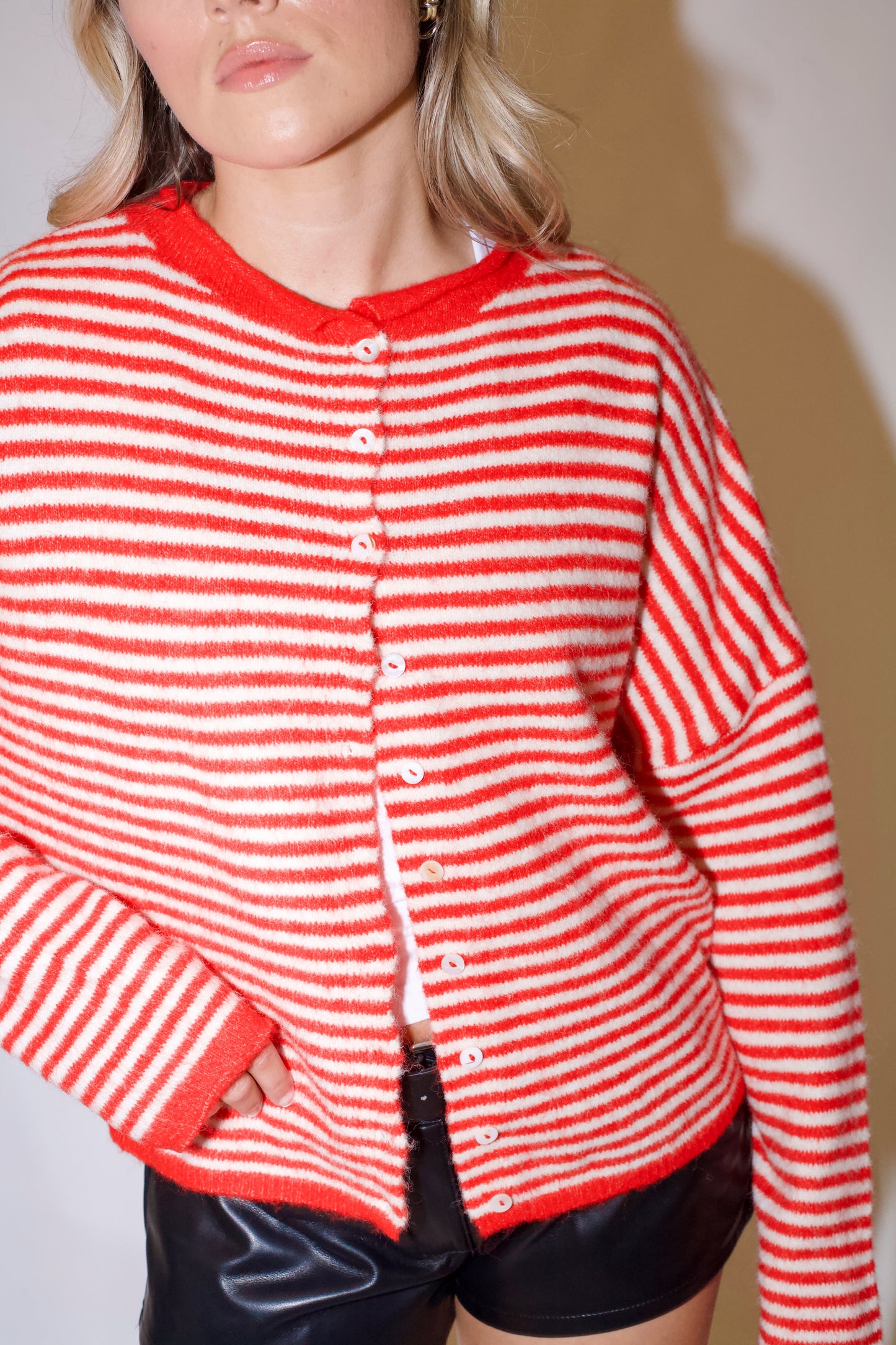 Piper Cardigan- Striped Red/White