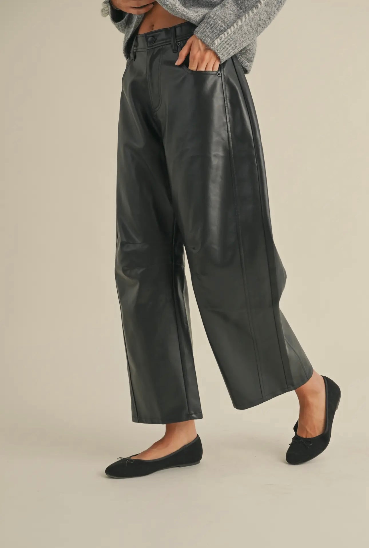 Petra Pleather Barrel Pants- Black