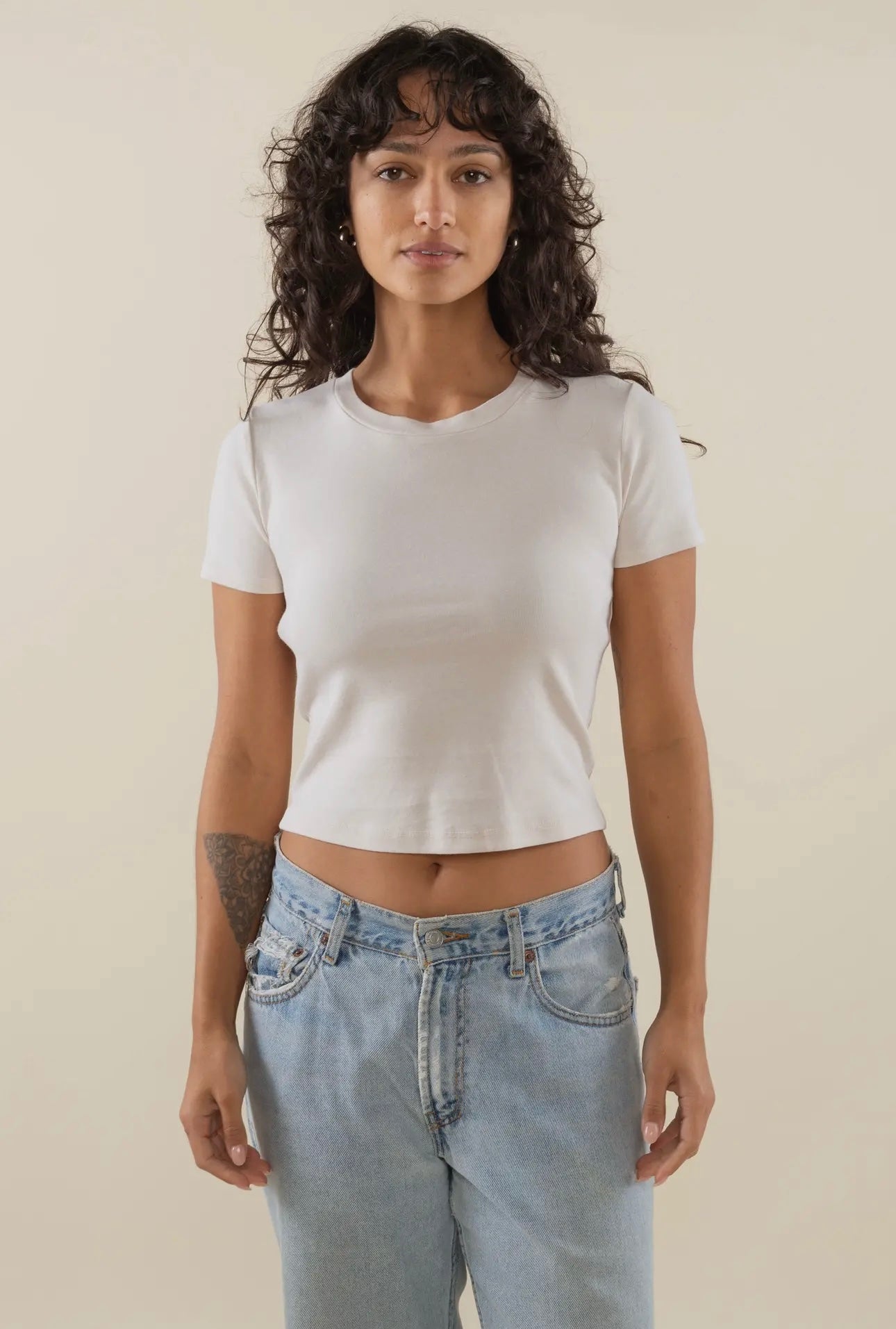 Starting Line Ribbed Baby Tee-Bone