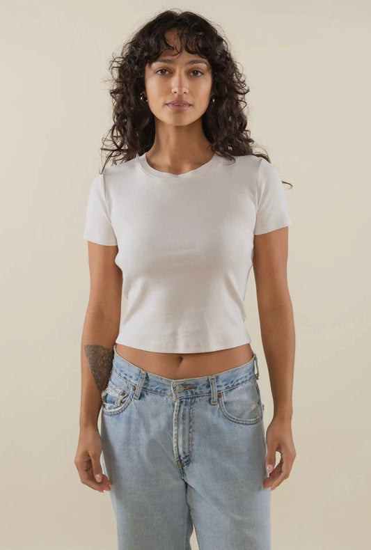 Starting Line Ribbed Baby Tee-Bone