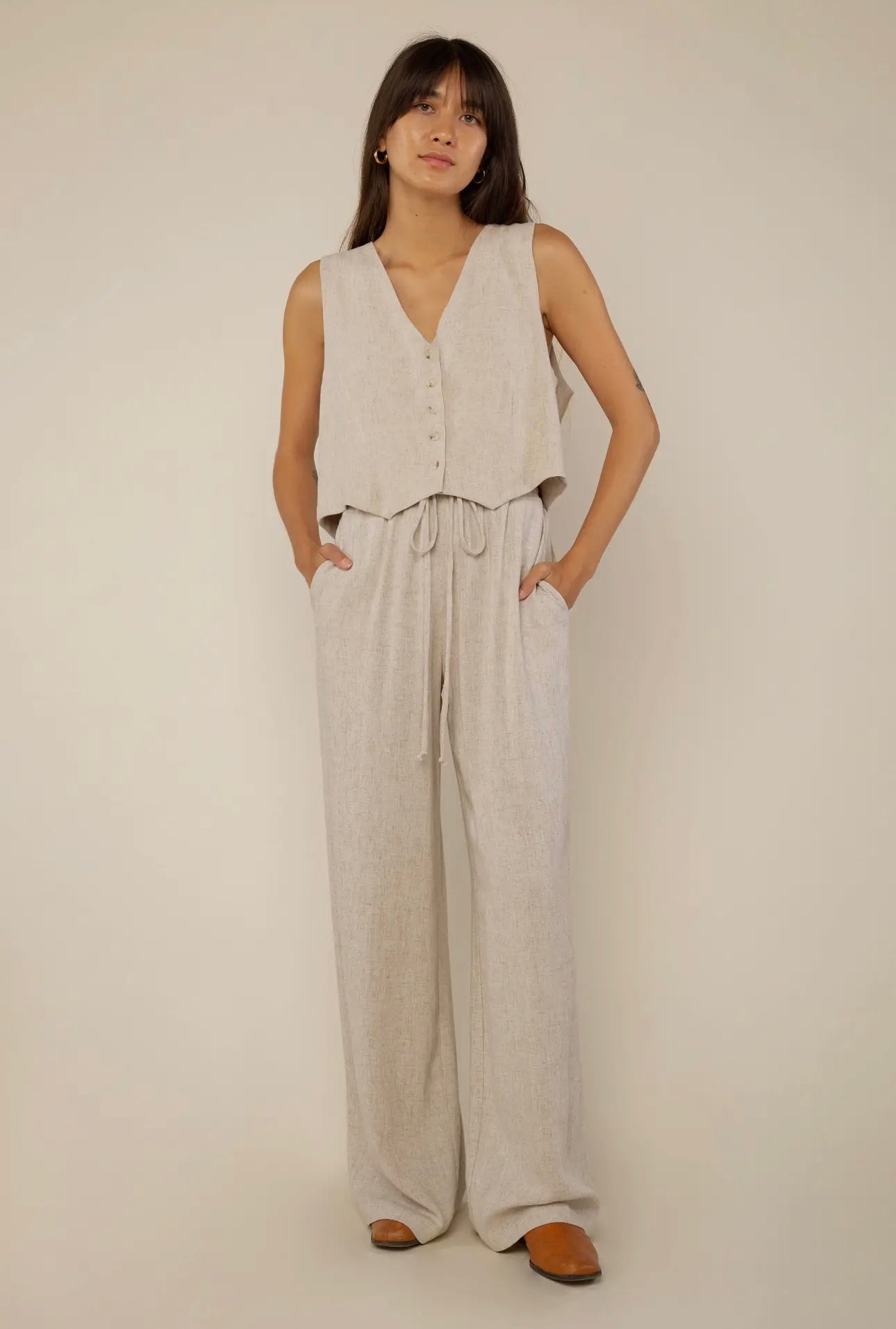 Cove Linen Vest-Natural