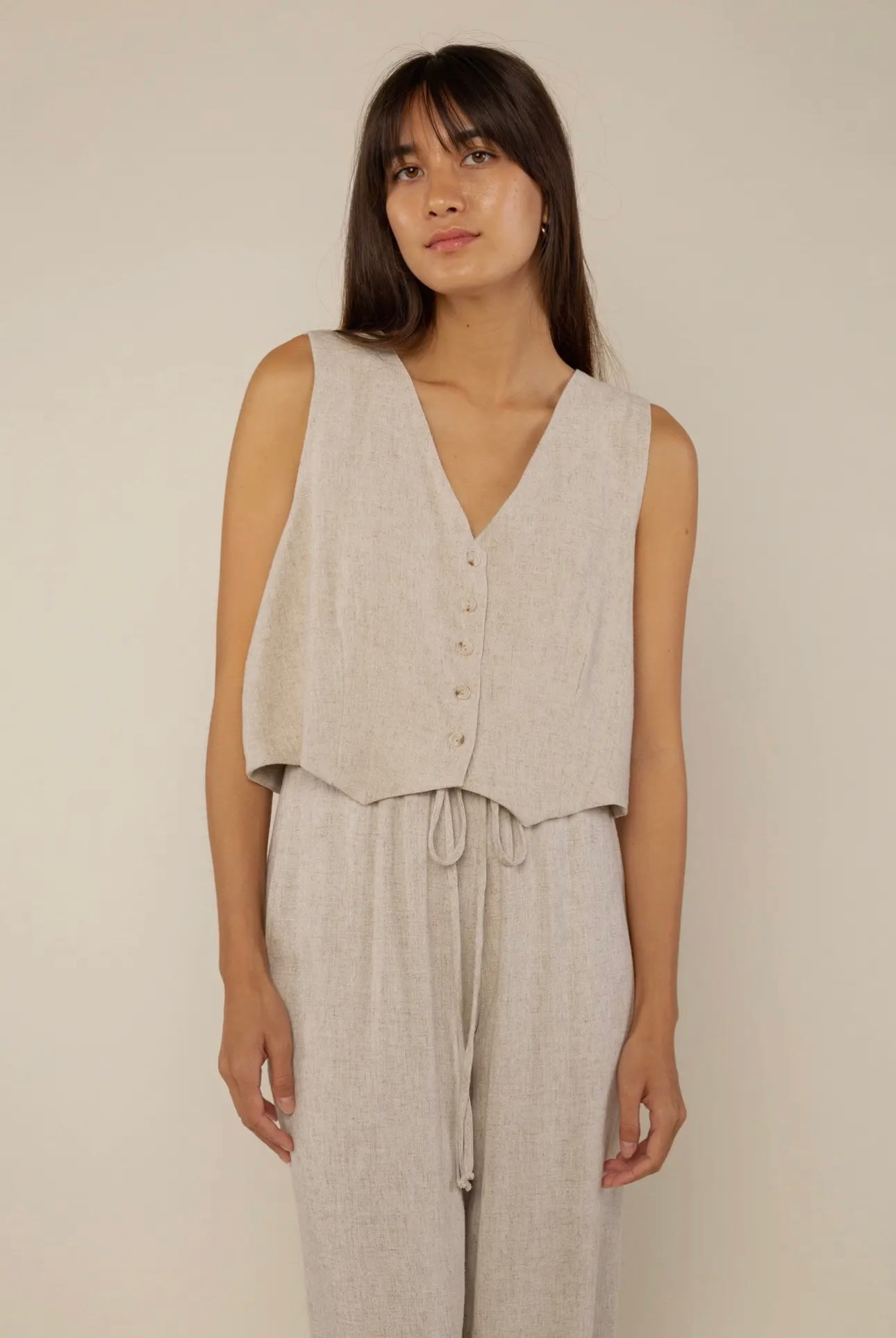Cove Linen Vest-Natural