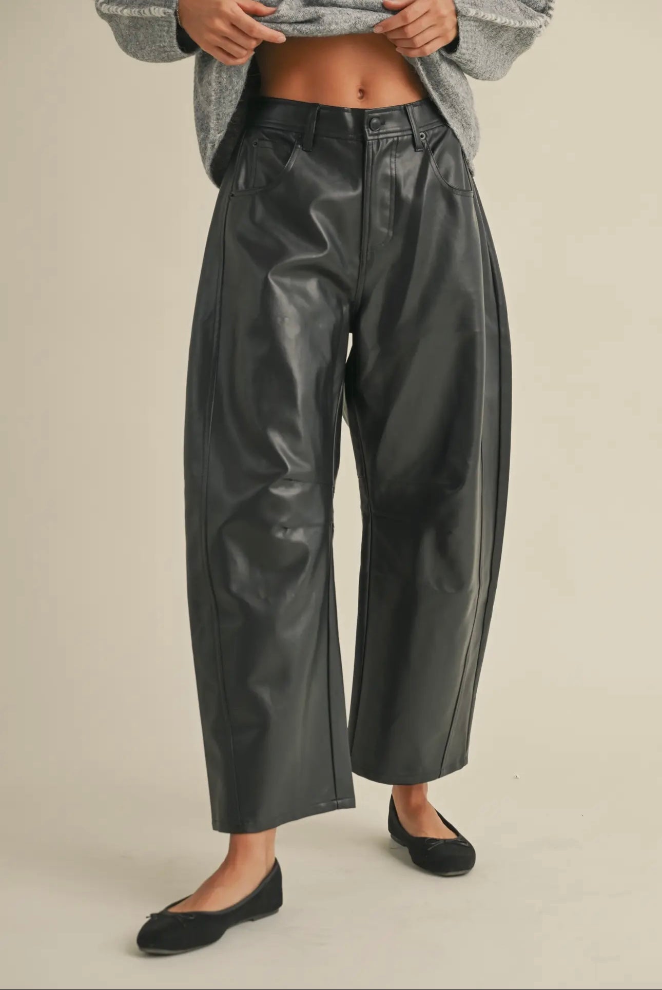 Petra Pleather Barrel Pants- Black