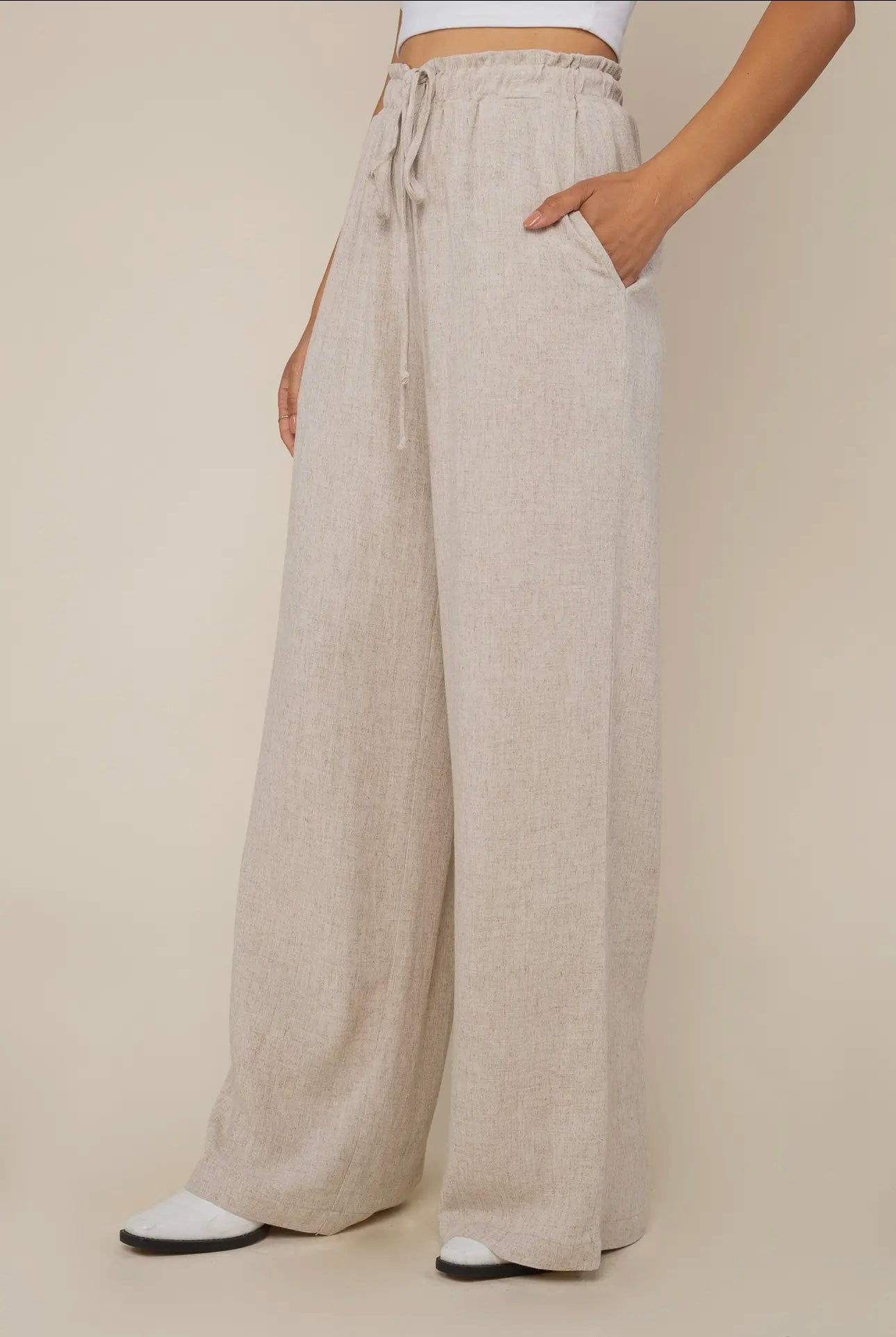 Cove Wide Leg Linen Pants-Natural