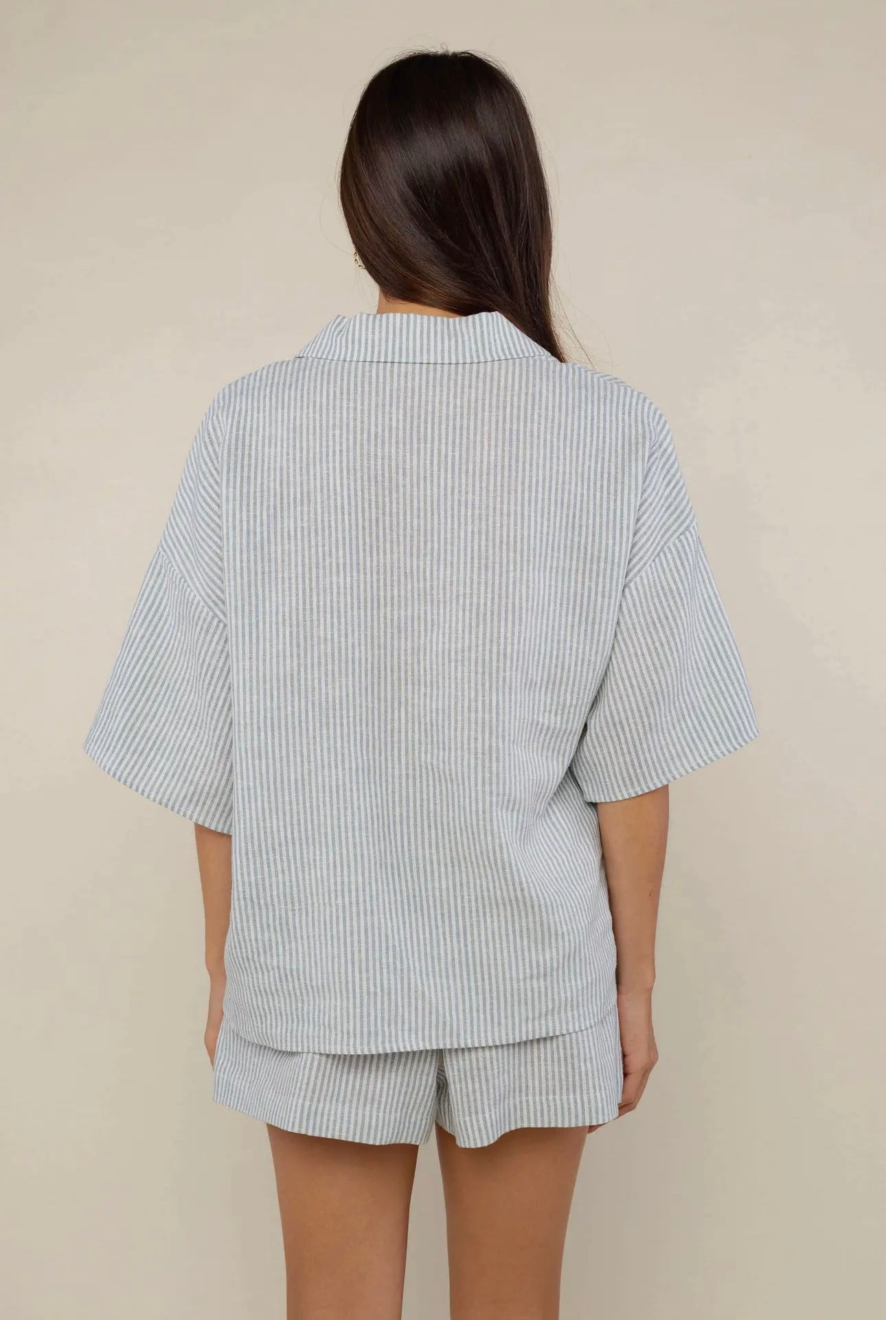 Jupiter Short Sleeve Button-Up- Blue/White
