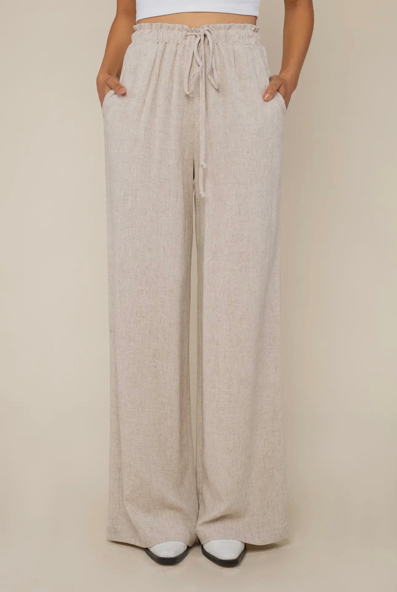 Cove Wide Leg Linen Pants-Natural