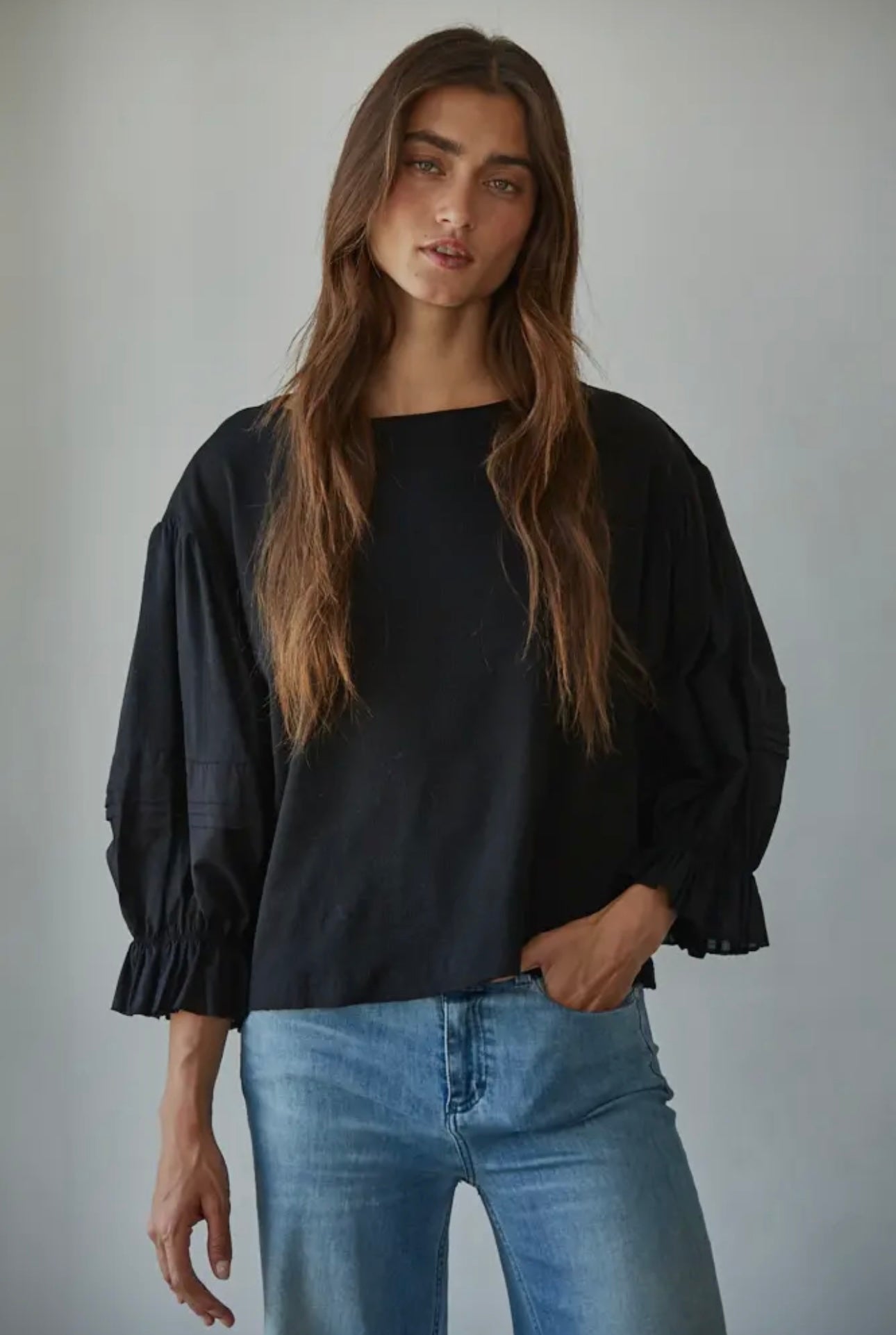 Kimmy Quarter Sleeve Top-Black