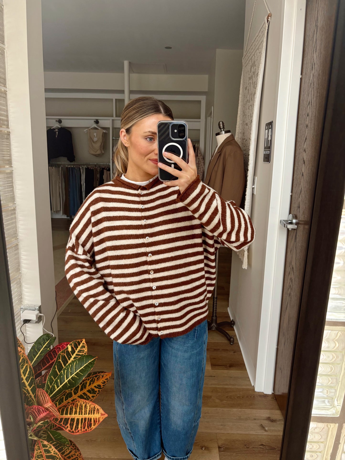 Piper Cardigan- Brown/White