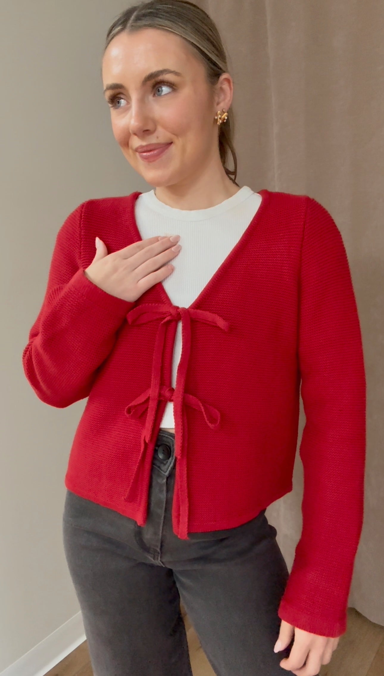 Michele Front Tie Cardigan- Red