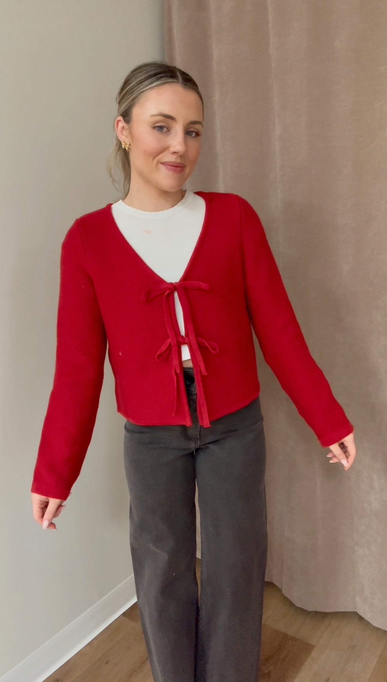 Michele Front Tie Cardigan- Red
