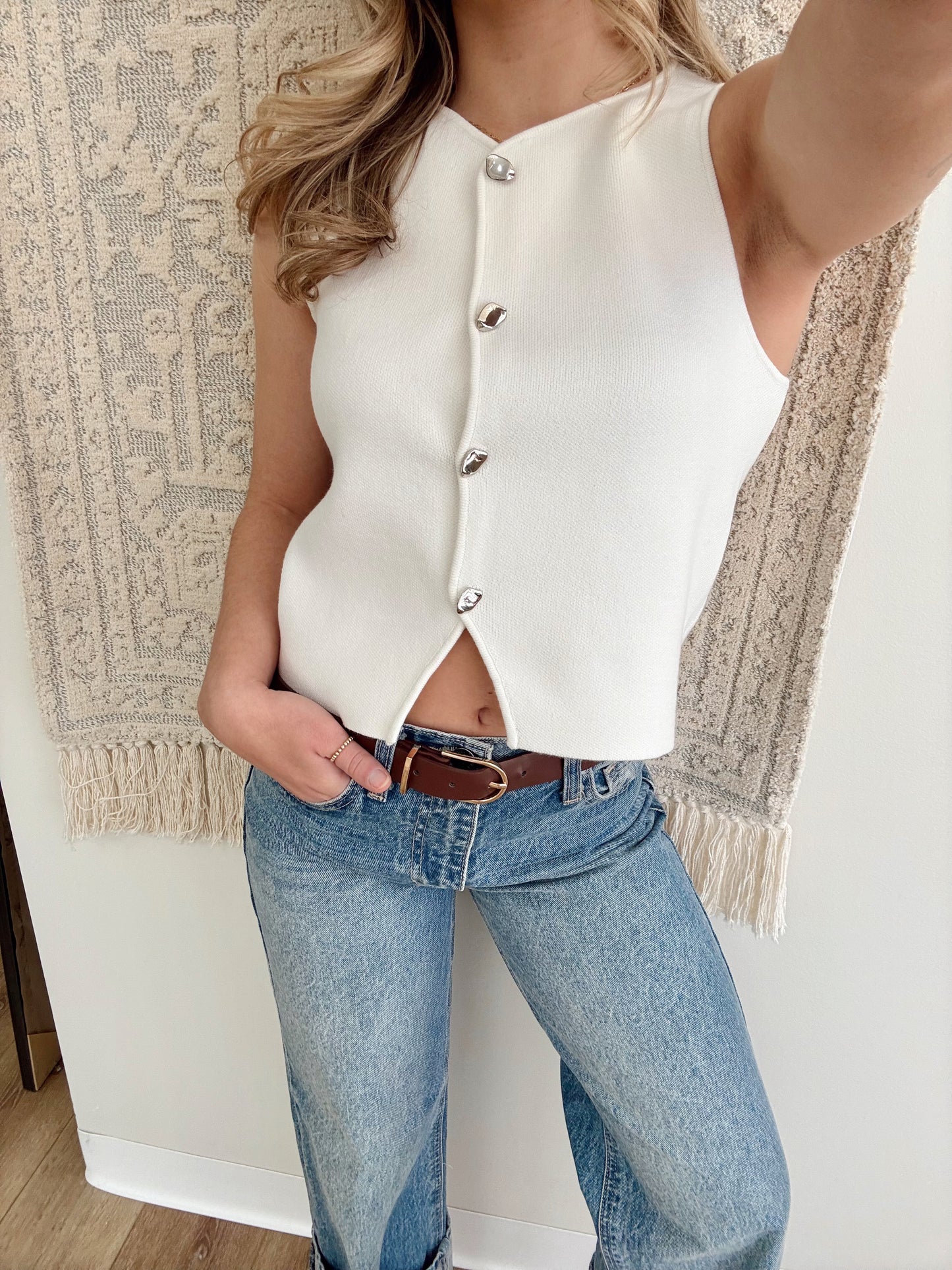 *Restock* Tessa Knit Vest- White