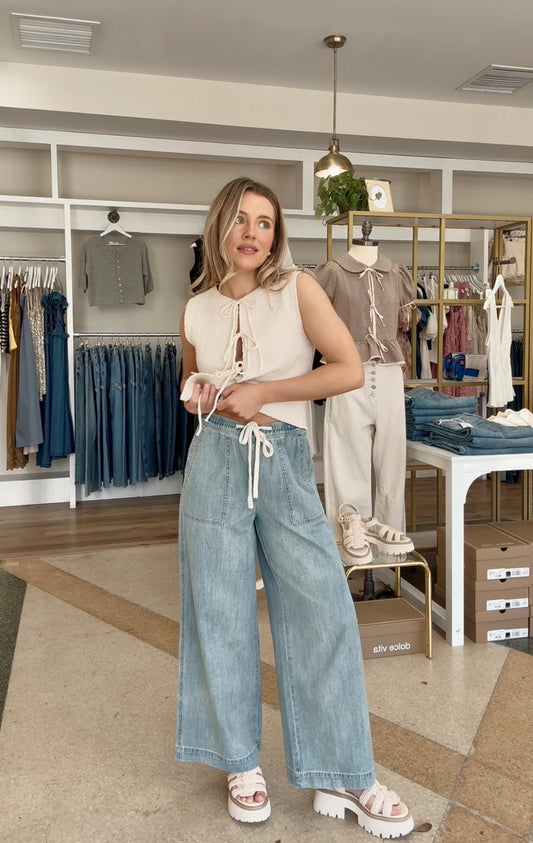 Already Yours Elastic Band Denim Pants-Lt Wash