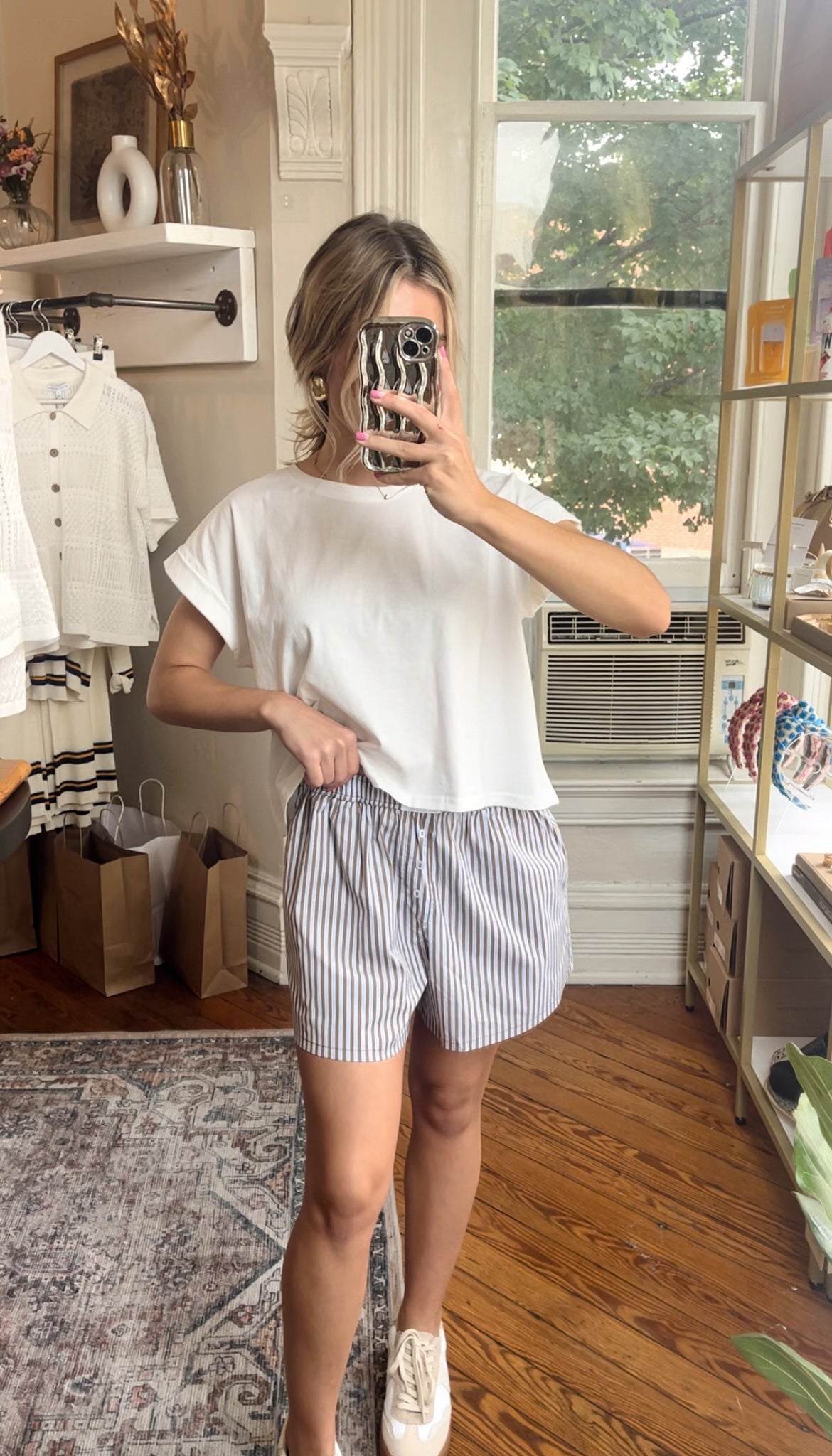 Saturday Strolls Striped Boxer Shorts- Brown/ Blue