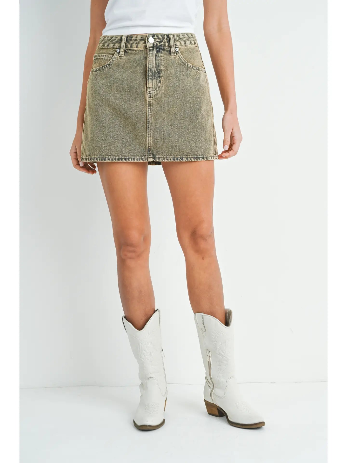 Danni Denim Skirt- Washed Olive