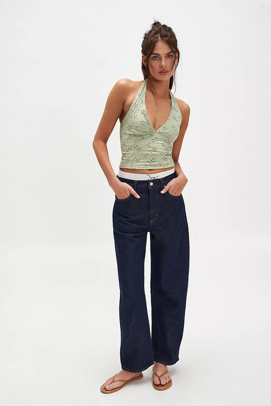 Full Bloom Halter-Celadon Green