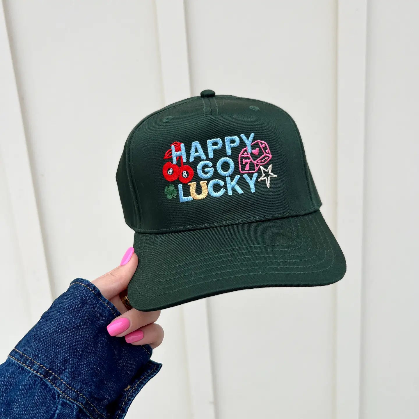 Happy Go Lucky Embroidered Hat