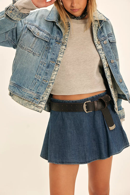 Paradise Found Denim Skort- Mid Indigo