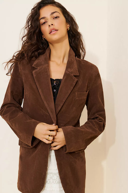 Paper Cut Vegan Suede Blazer- Brown Bear