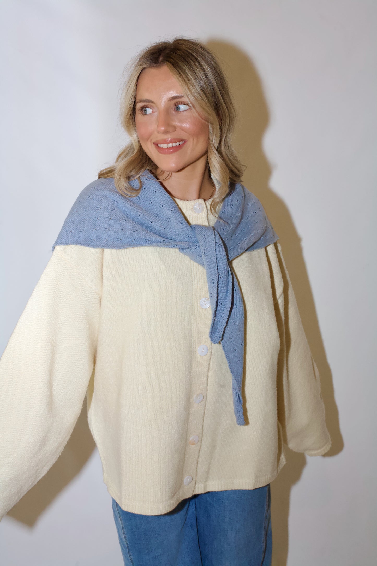 Ina Pointelle Bandana Scarf- Dusty Blue