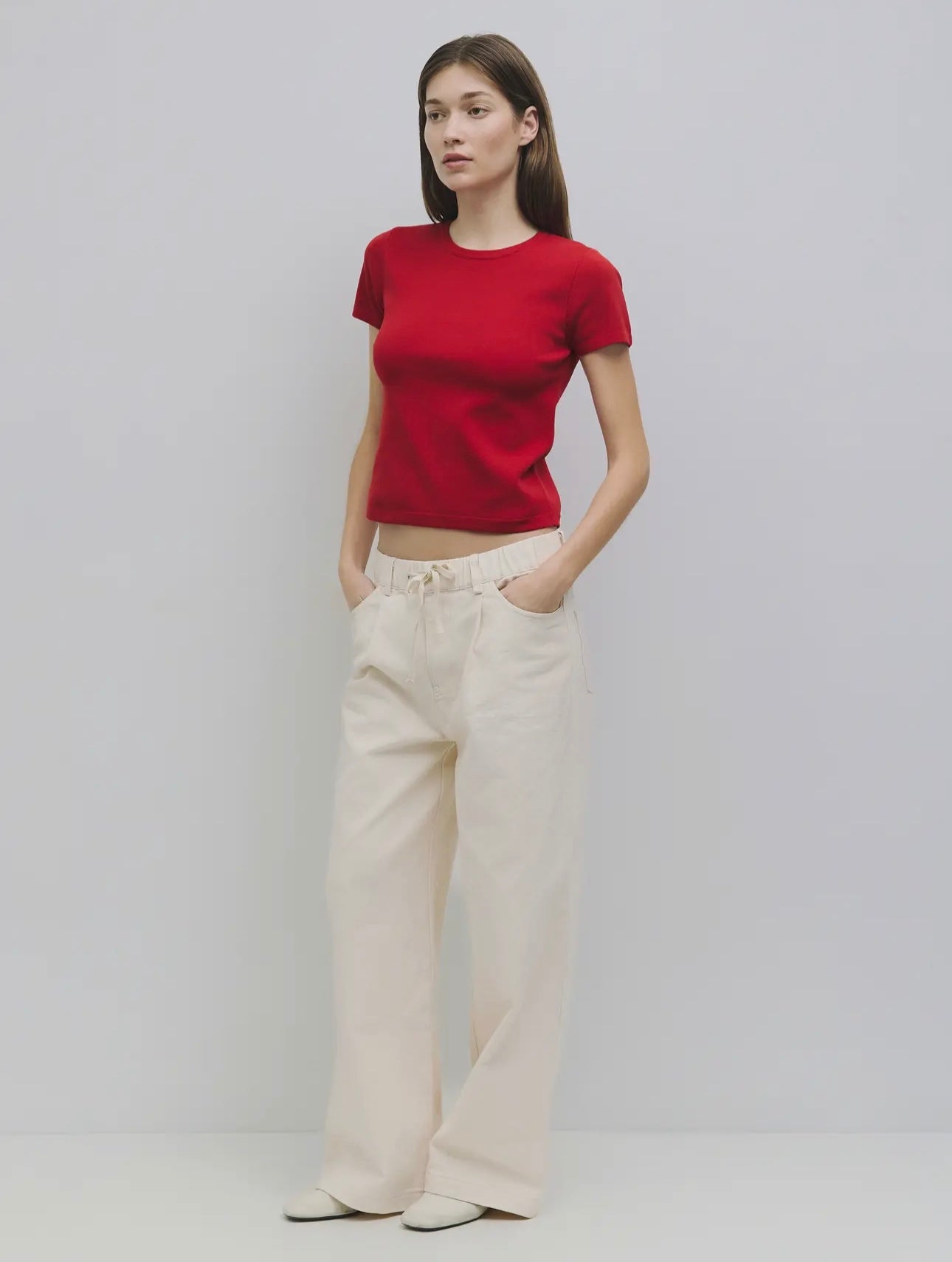 Clem Semi Cropped Sweater Top- Red