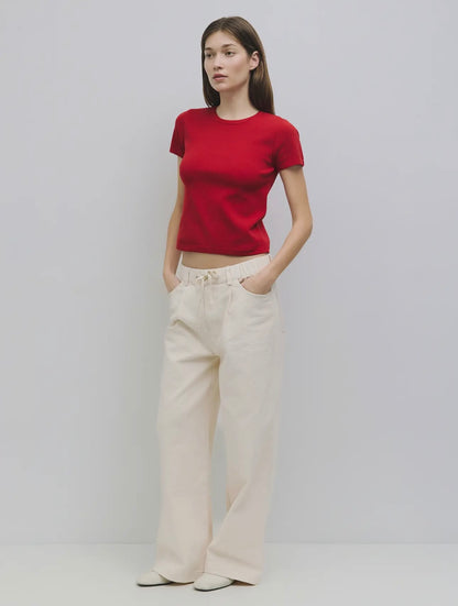 Clem Semi Cropped Sweater Top- Red