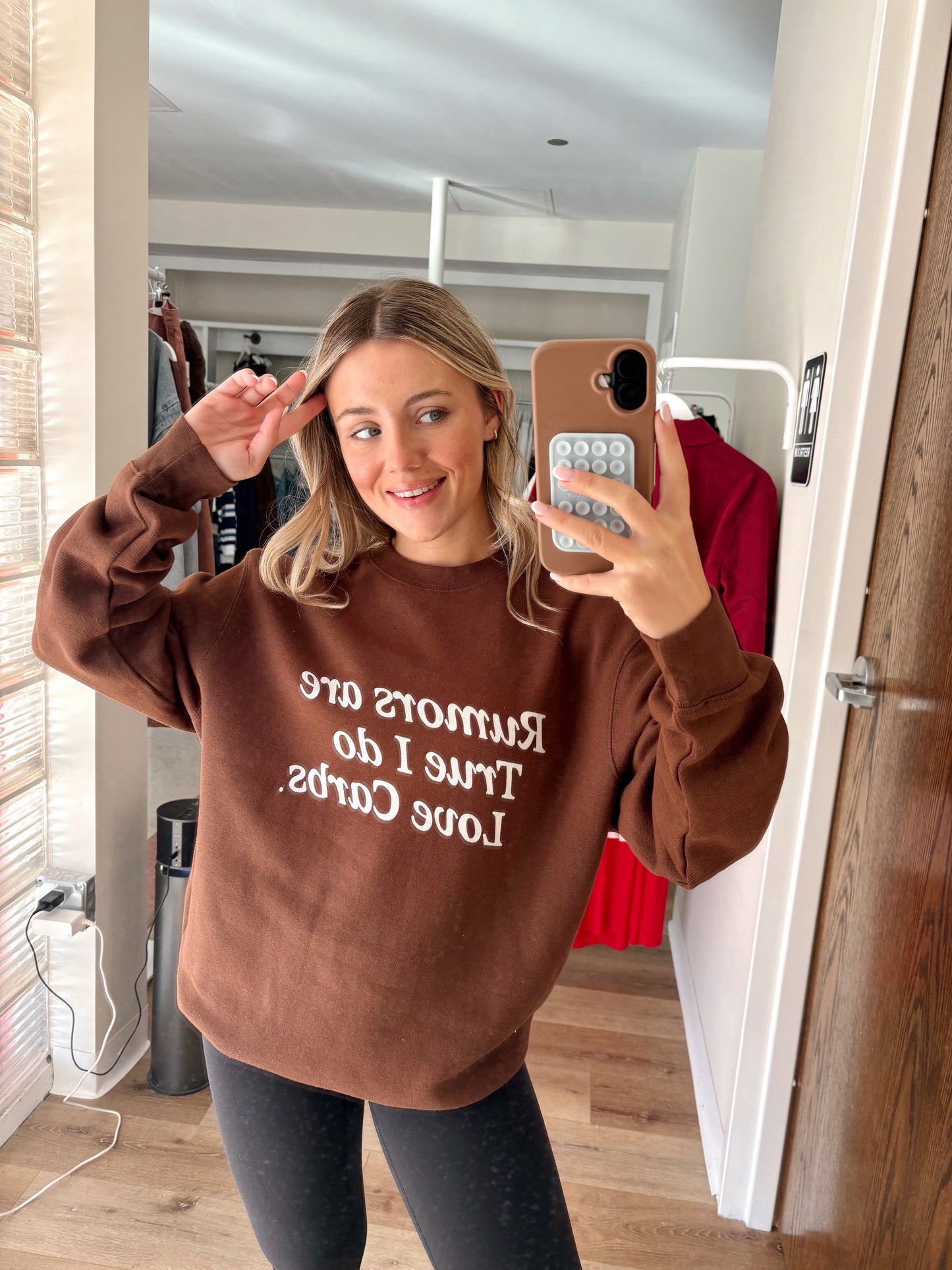 Rumors Are True I Do Love Carbs Crewneck- Chestnut