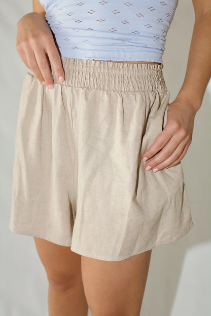 Boardwalk Cutie Linen Shorts- Sand