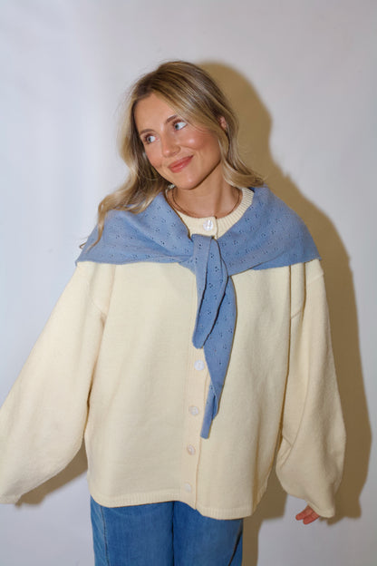 Ina Pointelle Bandana Scarf- Dusty Blue