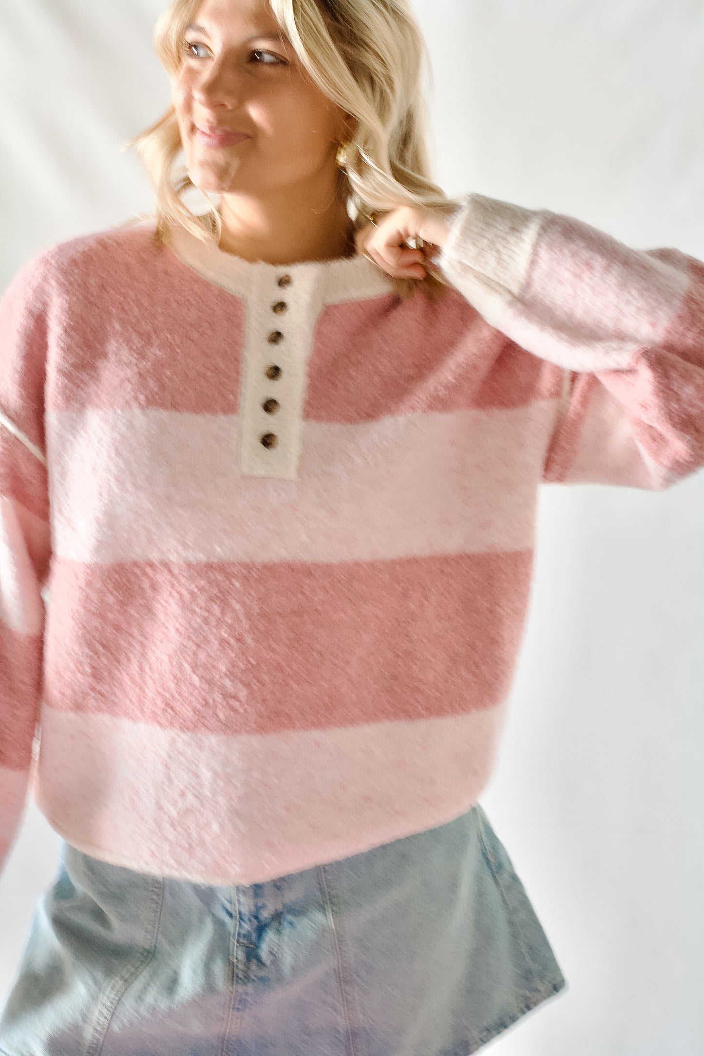 Hayden Henley Sweater Top- Pink Multi